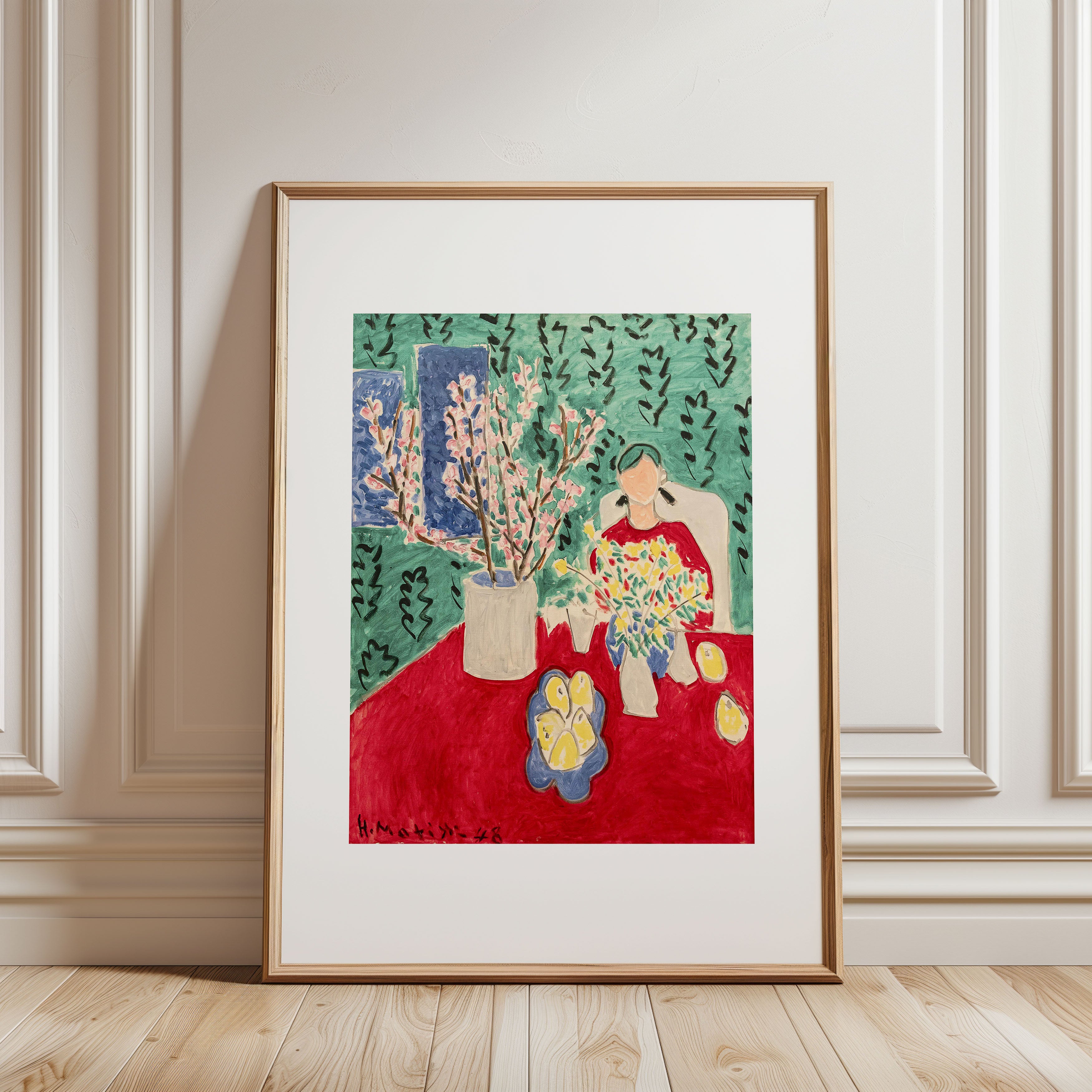 Henri Matisse - Plum Blossoms, Green Background Print - Framed - Room