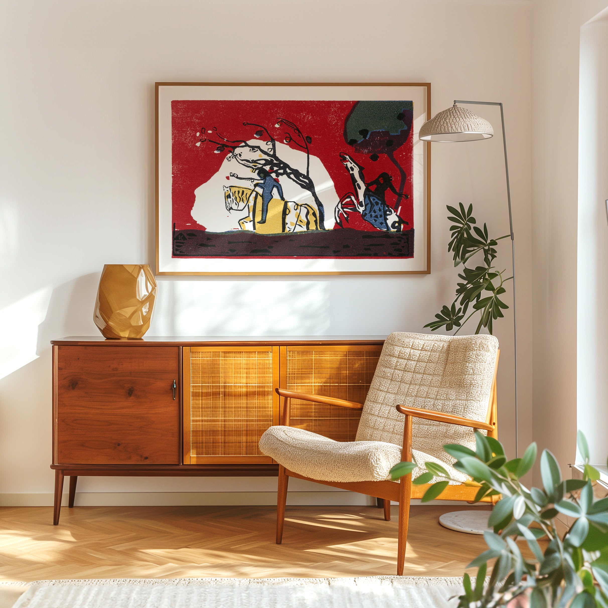 Wassily Kandinsky - Two Riders Before Red - Framed Poster - Living Room
