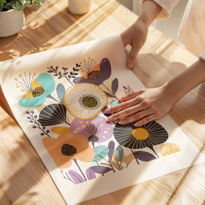 Boho Floral Poster Blue - Unframed Paper