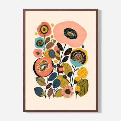 Boho Floral Poster Pink - Framed