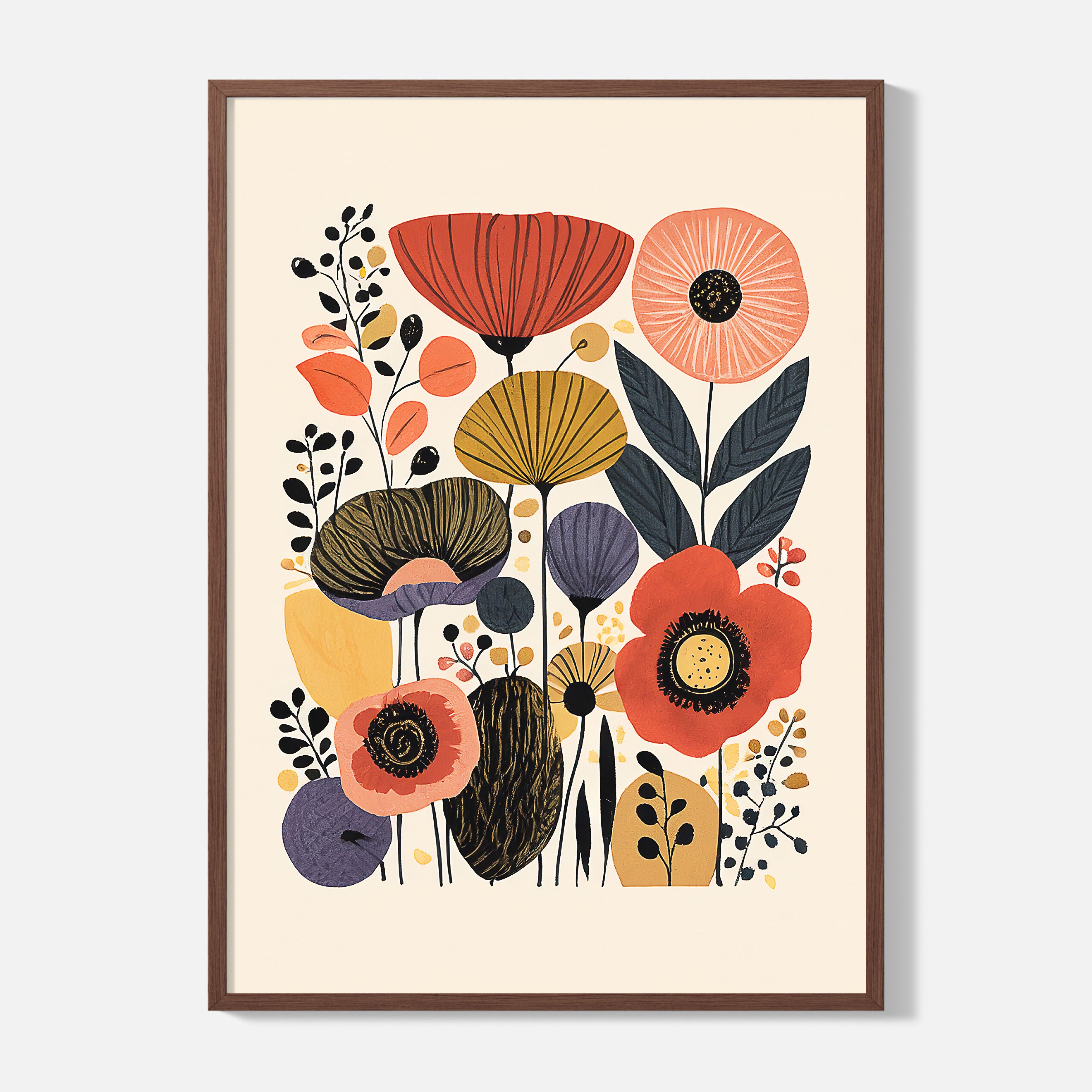 Boho Floral Poster Red - Framed