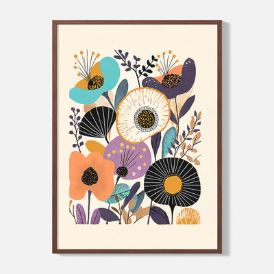 Boho Floral Poster Blue - Framed