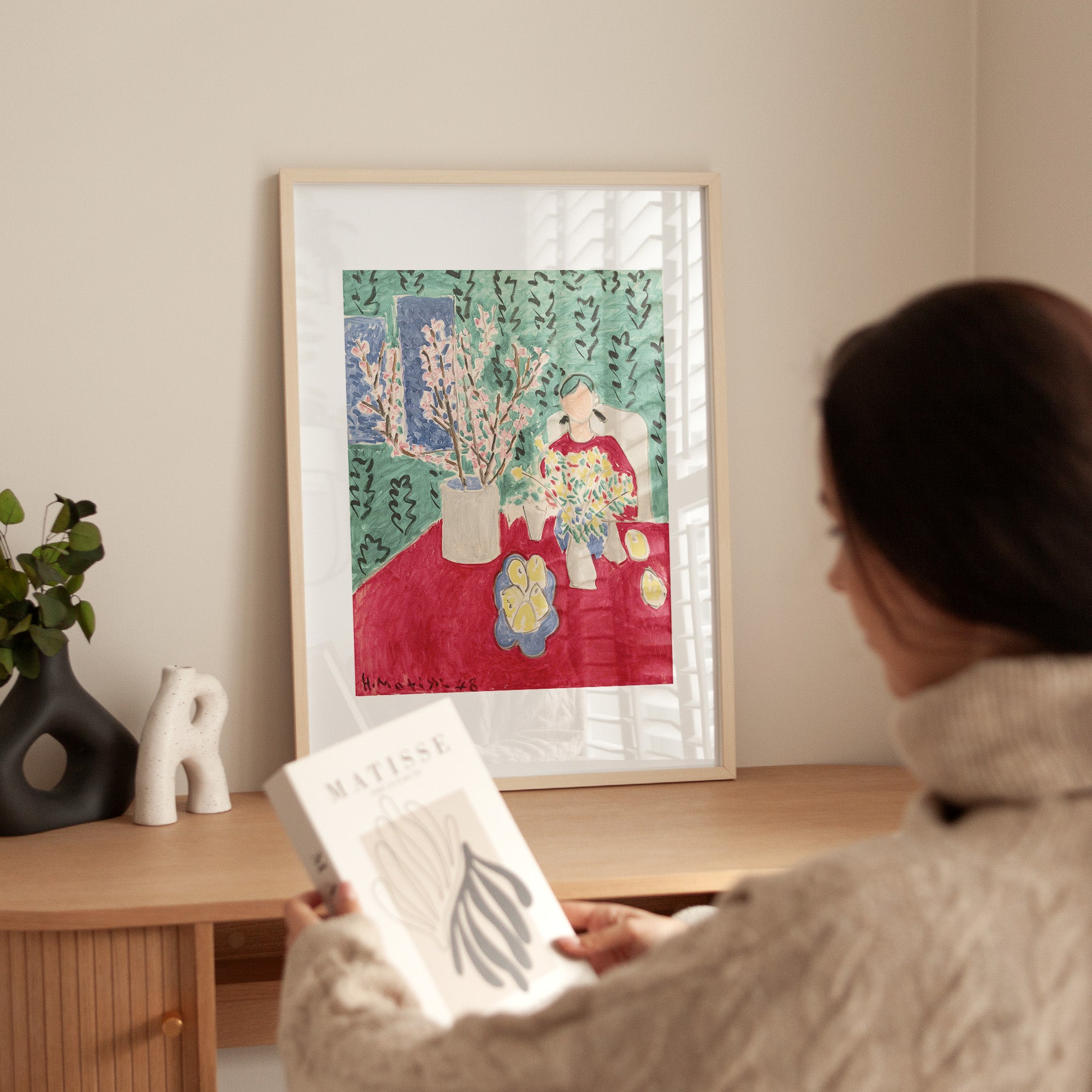 Henri Matisse - Plum Blossoms, Green Background Print - Framed - Bedroom